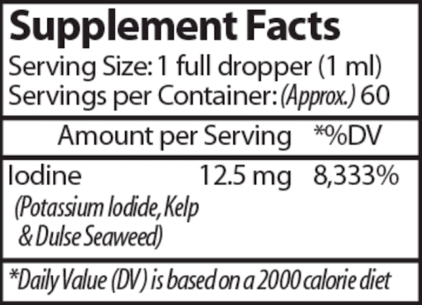 Iodine supplement facts: 12.5mg per serving.