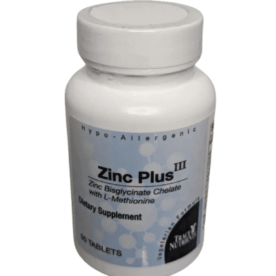 Zinc Plus III supplement bottle, 90 tablets.