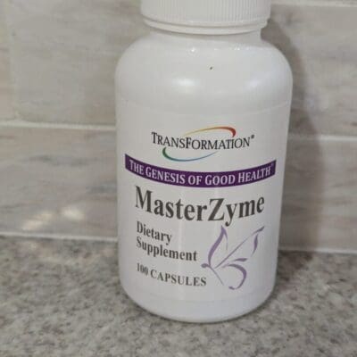 Here's an alt tag for the image: MasterZyme dietary supplement, 100 capsules.